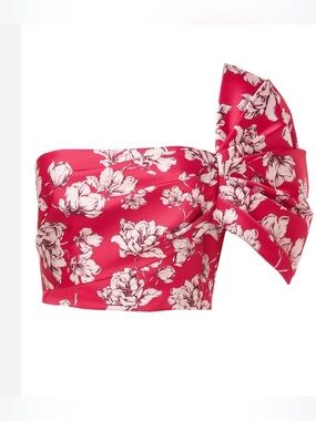 Amur Floral One-Shoulder Bow Crop Top - Pink
